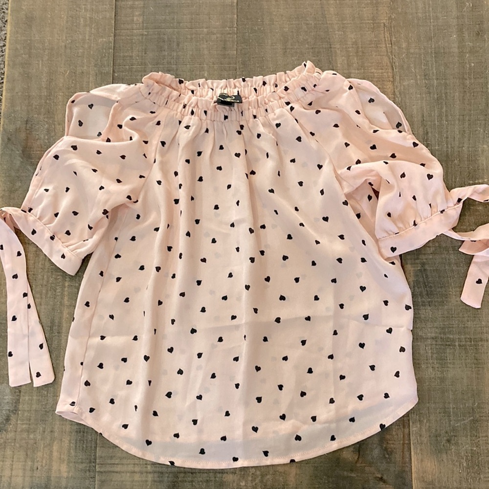 Hearts Girls Peach with Black Hearts Blouse (Size 6)